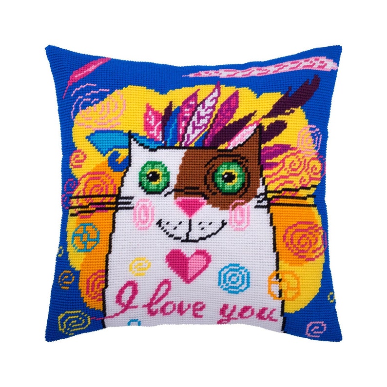 DIY Needlepoint Pillow Kit Beloved Cat Tapestry | Etsy