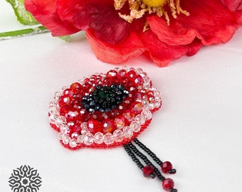 Beadwork kit for creating brooch "Red poppy", DIY Jewelry making kit, Seed beaded brooch, Bead Embroidery Kit, Brooch Pin kit for Women