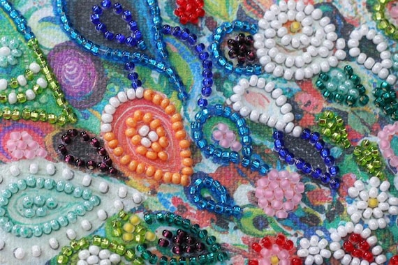 DIY Bead Embroidery Kit on Art Canvas colored Tail, Beading