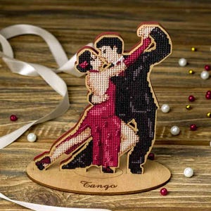 DIY Korsstygn på Trä Kit "Tango", Broderikit på Trä, Heminredning, Present till kvinnor