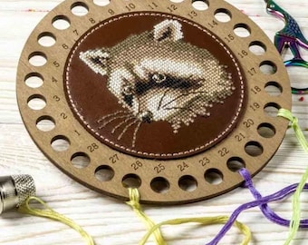 DIY Embroidery organizer kit "Racoon", Cross Stitch kit, Floss holder, Plywood sewing organizer