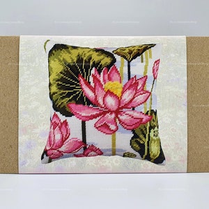 DIY Needlepoint Pillow Kit Lotus, Tapestry cushion kit, Half Cross Stitch Kit, Embroidery kit, size 16x16 40x40 cm, Printed Canvas image 4