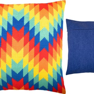 DIY Needlepoint Pillow Kit Peru, Tapestry cushion kit, Half Cross Stitch Kit, Embroidery kit, size 16x16 40x40 cm, Printed Canvas Kit + backing Deep blue