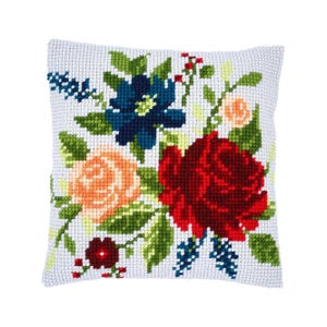 DIY Cross Stitch Cushion Kit &quot;Peonies&quot; | Needlepoint Pillow Kit | Embroidery kit | Home decor