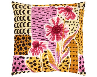 DIY Needlepoint Pillow Kit "Ethiopia" | Tapestry Cushion, Tent Stitch Embroidery Kit, Needlecraft Pillow, Printed Canvas 16x16 in, 40x40 cm