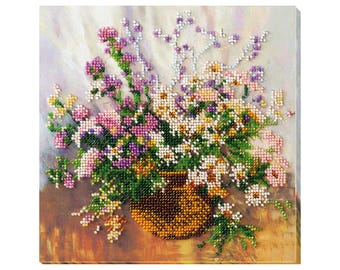 DIY Bead Embroidery Kit "Tender bouquet" | Beading Pattern Kit for Adults A09 | Handmade Home Decor on Art Canvas | Craft Kit | Handmade