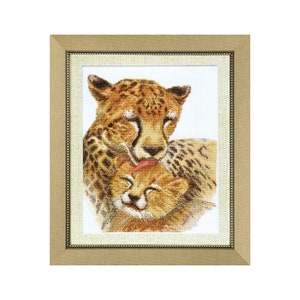 DIY Counted Cross Stitch Kit &quot;Family of cheetahs&quot;, Embroidery kit, Home decor