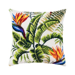 DIY Needlepoint Pillow Kit "Tropics", Tapestry cushion kit, Half Cross Stitch Kit, Embroidery kit, size 16"x16" (40x40 cm), Printed Canvas