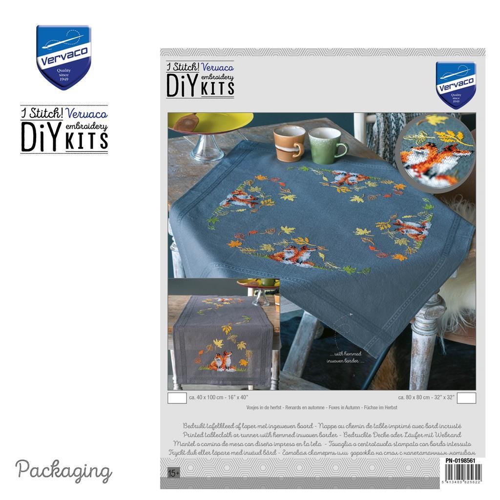 DIY Printed Table Runner Kit "foxes in Autumn", Printed Cross Stitch ...