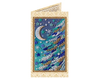 DIY Bead embroidery postcard kit "Snowy night", Gift beadwork kit Abris Art A02, diy needlework craft kit
