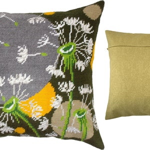 DIY Needlepoint Pillow Kit Dandelions in a Breeze, Tapestry cushion kit, Half Cross Stitch Kit, Embroidery kit, size 16x16 40x40 cm, image 5