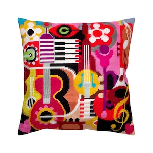 DIY Needlepoint Pillow Kit "Music Vibes", Tapestry cushion kit, Half Cross Stitch Kit, Embroidery kit, size 16"x16" (40x40 cm), Printed