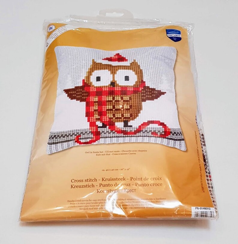 DIY Needlepoint Pillow Kit Vervaco Owl in christmas Etsy