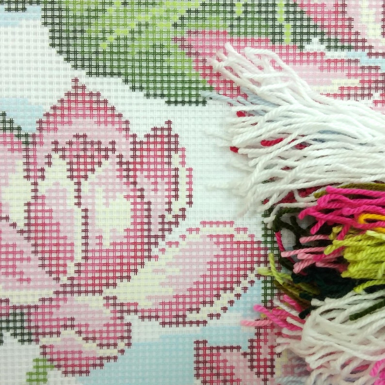 DIY Needlepoint Pillow Kit Lotus, Tapestry cushion kit, Half Cross Stitch Kit, Embroidery kit, size 16x16 40x40 cm, Printed Canvas image 3