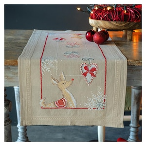 DIY Printed Table Runner kit &quot;Christmas spirit&quot;, Printed Cross Stitch Kit, Embroidery table decor kit