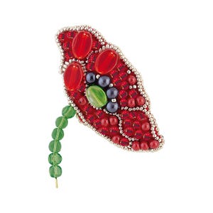 Beadwork kit for creating brooch &quot;Red petals&quot;, DIY Jewelry making kit, Brooch Pin kit, Seed beaded brooch, Bead Embroidery Kit