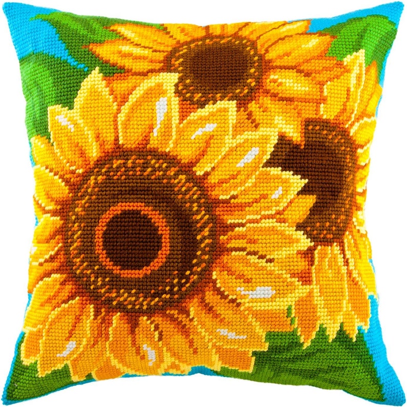 DIY Needlepoint Pillow Kit sunflowers Tapestry Etsy