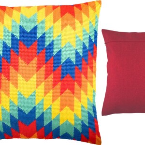 DIY Needlepoint Pillow Kit Peru, Tapestry cushion kit, Half Cross Stitch Kit, Embroidery kit, size 16x16 40x40 cm, Printed Canvas Kit + backing Red wine