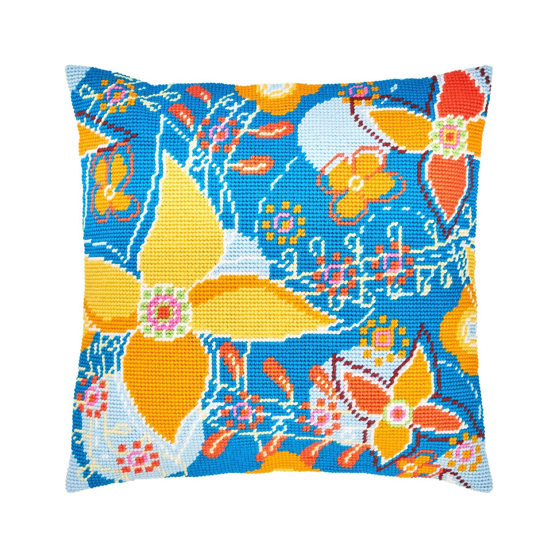 DIY Needlepoint Pillow Kit Blue Field Tapestry Etsy