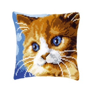 DIY Cross Stitch Cushion Kit &quot;Brown cat&quot; | Needlepoint Pillow Kit | Embroidery kit | Home decor