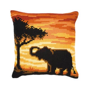 DIY Cross Stitch Cushion Kit &quot;Elephant&quot; | Needlepoint Pillow Kit | Embroidery kit | Home decor
