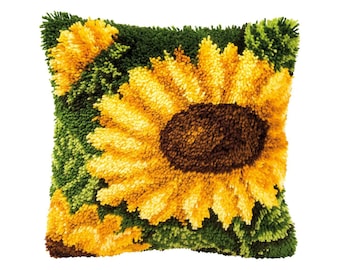 DIY Latch Hook Cushion Kit "Sunflowers", Embroidery kit, DIY Needlepoint Kit, Home decor, Wonderful gift