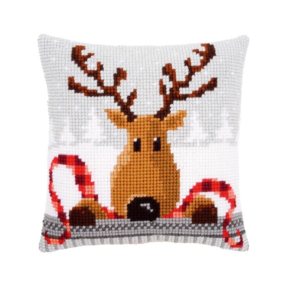 DIY Cross Stitch Cushion Kit reindeer With a Red Etsy