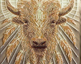 Bead Embroidery Kit "Good gift" | DIY Beadwork Kit for Adults on Printed Canvas, Preciosa Beads