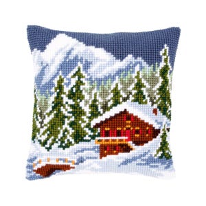 DIY Cross Stitch Cushion Kit &quot;Snow landscape&quot; | Needlepoint Pillow Kit | Embroidery kit | Home decor