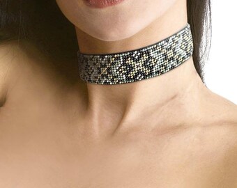 Faux Leather Bead Embroidery Kit, Beaded Choker Necklace kit, DIY Bead Jewelry kit, Boho Necklace kit, Beadwork kit, Gift for Women