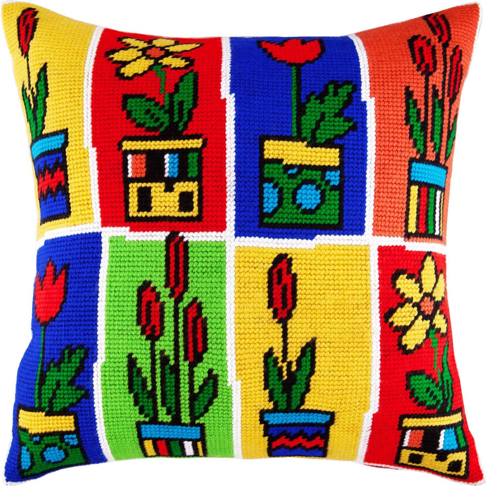 DIY Needlepoint Pillow Kit flower Pots Tapestry Etsy