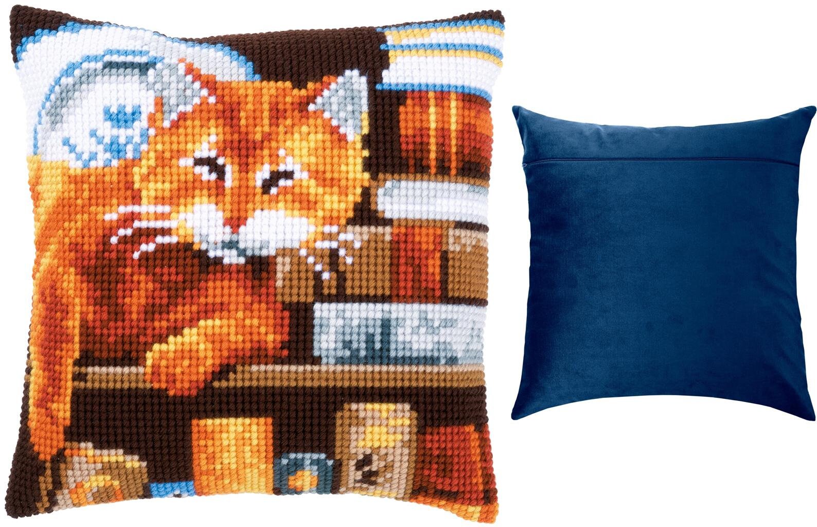 DIY Cross Stitch Cushion Kit cat and Books Etsy