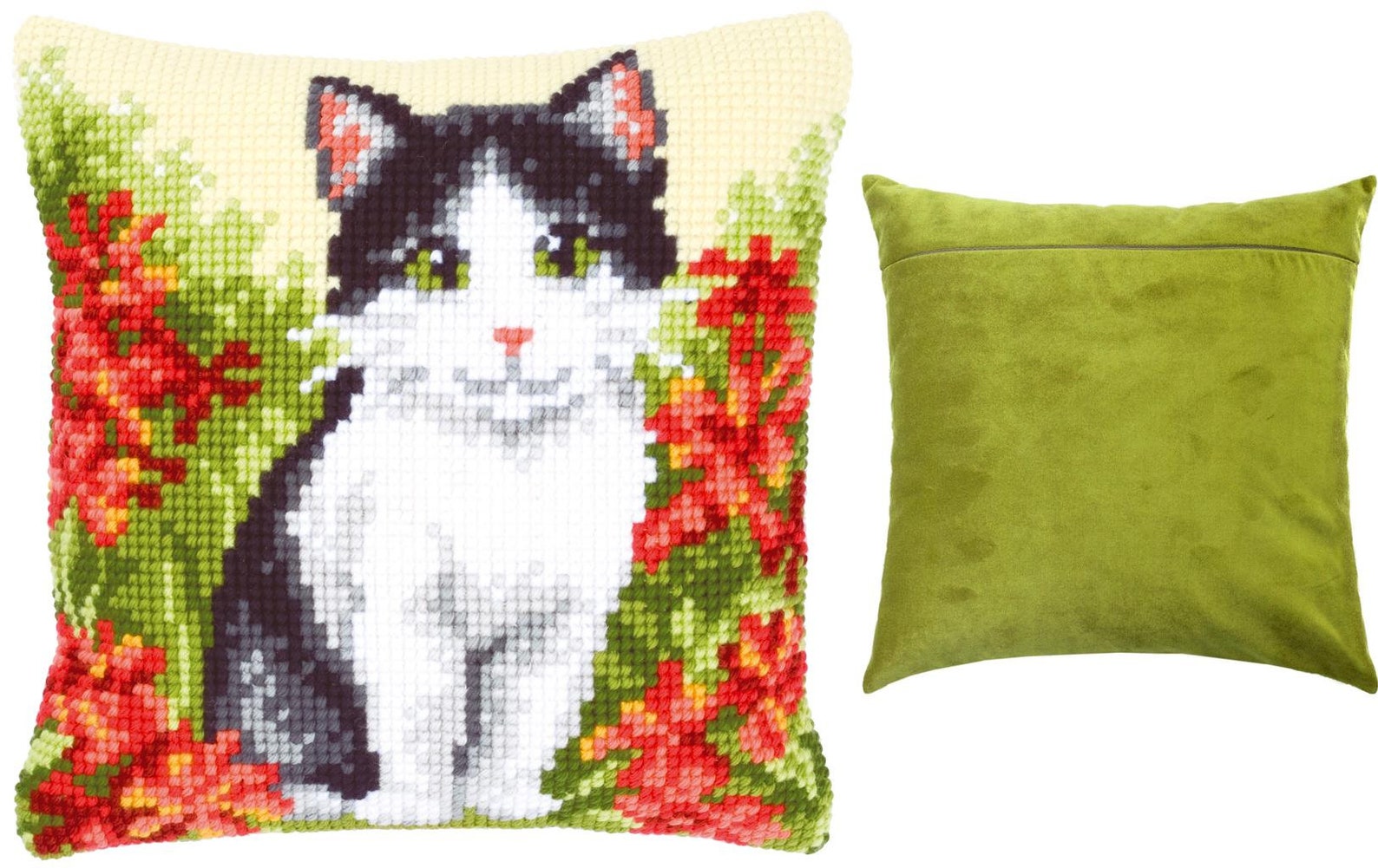 DIY Cross Stitch Cushion Kit cat in Flower Field Etsy