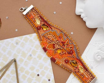 Kit per ricamo con perline "Oro autunnale" / Kit per la creazione di braccialetti con perline, kit fai da te per la creazione di gioielli per adulti