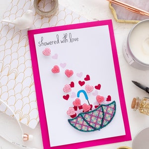 Kit de cartes postales 3D DIY « Love rain » à broder avec des perles Abris Art A07, kit de broderie de perles, kit de broderie perlée, kit de créations manuelles