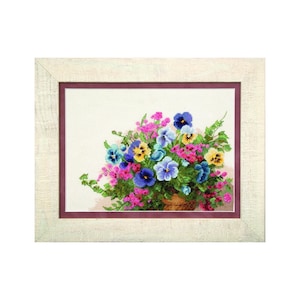 DIY Counted Cross Stitch Kit &quot;Pansies&quot;, Embroidery kit, DIY Craft Kit, Home decor