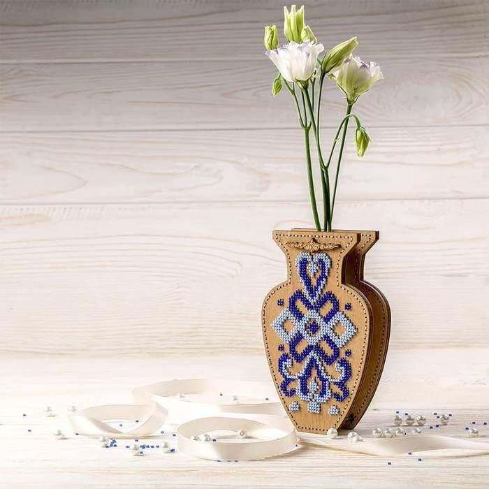 Kit De Broderie Aux Perles DIY Sur Bois 'Œuf Aux Fleurs Bleues' - Neuf, Origine Ukraine