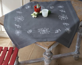 DIY bedrukt tafelkleedpakket "witte bloemen", bedrukt borduurpakket, borduurpakket tafeldecoratie