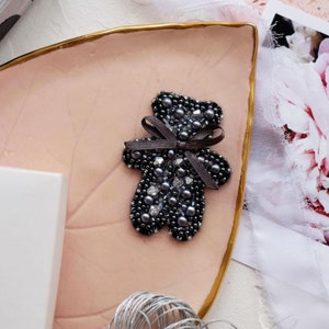 DIY Jewelry making kit &quot;Bear&quot;, Seed beaded brooch, Bead Embroidery Kit A04