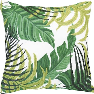 DIY-kussenset telpatroon &quot;Tropische bladeren&quot;, kussensloop borduren, borduurkussenset, borduurkussen, cadeau voor vrouwen