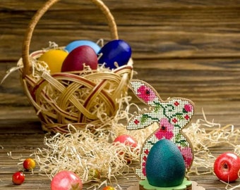 DIY Easter Egg Stand Kit "Rabbit", Bead Embroidery on Wood Kit, bead stitching, wood decor