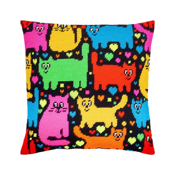 DIY Needlepoint Pillow Kit puzzle of Cats Etsy