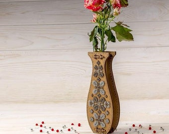 DIY Bead Embroidery on wood kit "Beaded flowers", Flower vase , beading embroidery, bead stitching wood decor, Wooden beaded kit, Beadwork
