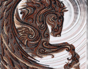 Bead Embroidery Kit "Black Pegasus" | DIY Beadwork Kit for Adults on Printed Canvas, Preciosa Beads