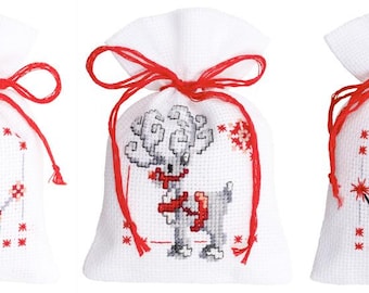 DIY Counted Cross Stitch Kit "Bag kit Christmas elves set of 3"  Embroidery kit, Home decor, Gift for her