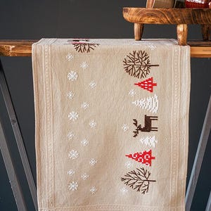 DIY Printed Table Runner kit &quot;Modern Christmas designs&quot;, Printed Cross Stitch Kit, Embroidery table decor kit