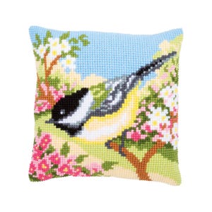 DIY Cross Stitch Cushion Kit &quot;Bird in the garden&quot; | Needlepoint Pillow Kit | Embroidery kit | Home decor