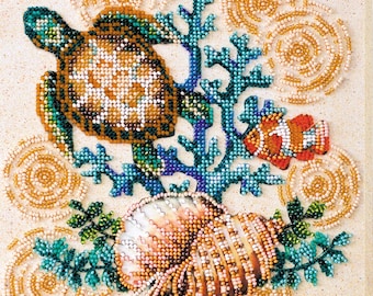 Bead Embroidery Kit "Merpeople" | DIY Beadwork Kit for Adults on Printed Canvas, Preciosa Beads