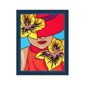 DIY Printed Tapestry kit &quot;Woman with a Hat&quot; 14.2x18.5 in / 36x47 cm, Needlepoint Kit, Embroidery kit, Printed Canvas