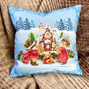DIY Bead embroidery pillowcase kit &quot;Christmas. Children&quot;, Cushion cover kit, Needlepoint beading kit, Home decor